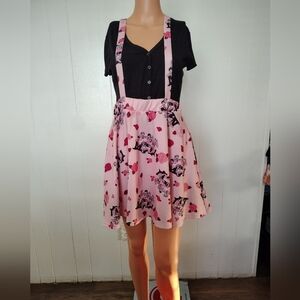 Ouran Host Club Pink Suspender Skirt with Heart and Character Print Size L